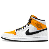 Womens WMNS Air Jordan 1 Mid Perforated - White University Gold BQ6472-107 01