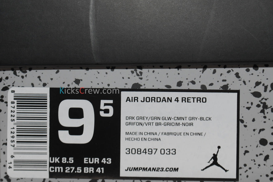 Nike Air Jordan 4 Retro Dark Grey Green Glow 308497-033 01