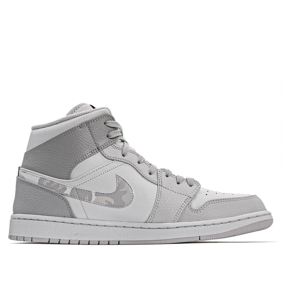 Nike Air Jordan 1 Mid 'Swoosh Logo - Grey Camo' White/Photon Dust/Grey Fog DC9035-100 01