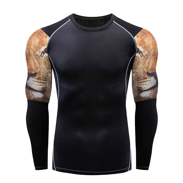 Lion Compression Shirts 3D Print Elastic T Shirt  (Long Sleeve )