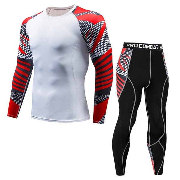 Mens Compression Suits Long Sleeve Shirt+Shorts Fitness Tight Quick Dry