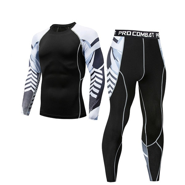 Mens Compression Suits Long Sleeve Shirt+Shorts Fitness Tight Quick Dry