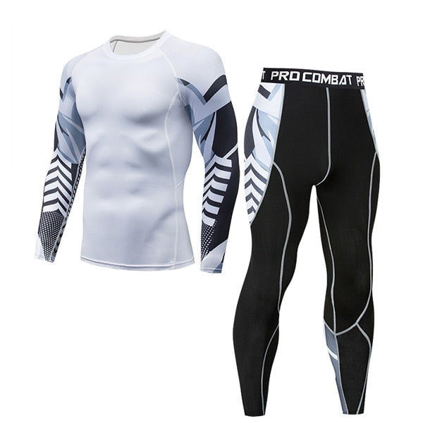 Mens Compression Suits Long Sleeve Shirt+Shorts Fitness Tight Quick Dry