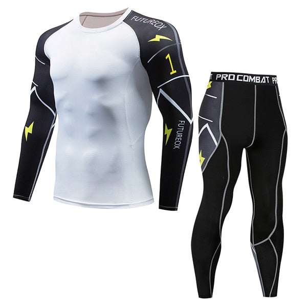 Mens Compression Suits Long Sleeve Shirt+Shorts Fitness Tight Quick Dry