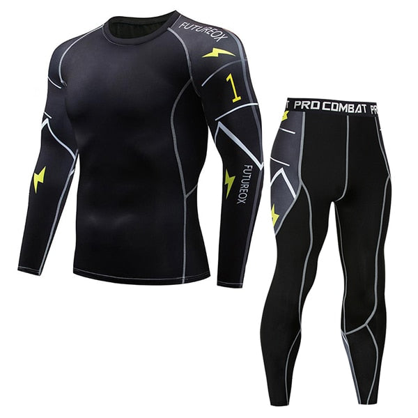 Mens Compression Suits Long Sleeve Shirt+Shorts Fitness Tight Quick Dry