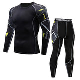 Mens Compression Suits Long Sleeve Shirt+Shorts Fitness Tight Quick Dry