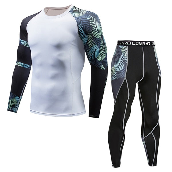 Mens Compression Suits Long Sleeve Shirt+Shorts Fitness Tight Quick Dry